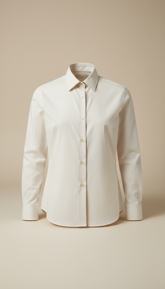 Crisp Cotton Poplin Shirt in Ivory
